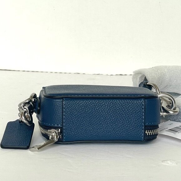 Coach Mini Crossbody Pouch Blue Crossgrain Leather CP271 Cards Earbuds Case - Picture 7 of 11